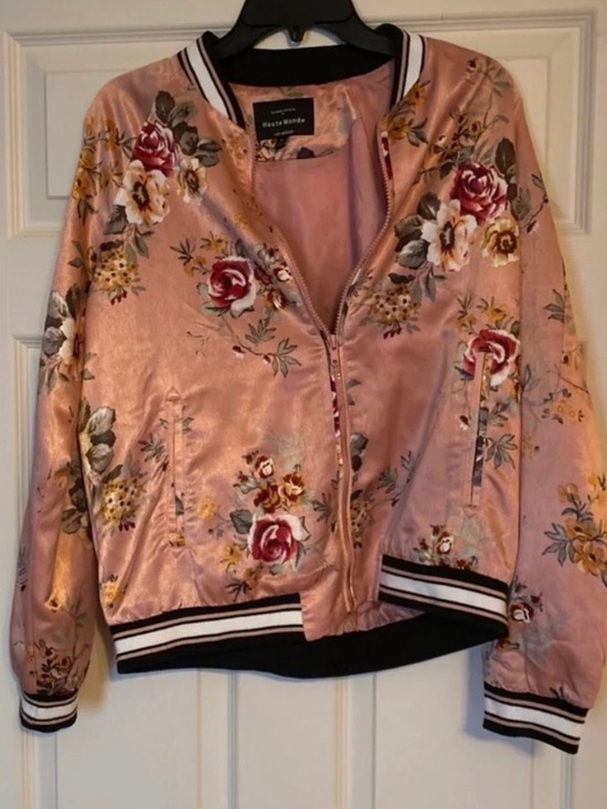 Haute Monde Jackets & Blazers - Haute Monde Pink Floral Bomber Jacket Medium EUC